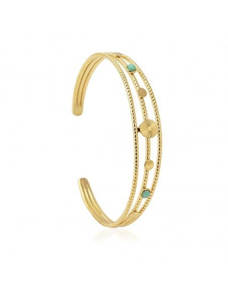 Brazalete abierto con detalles de piedras de cristal turquesa