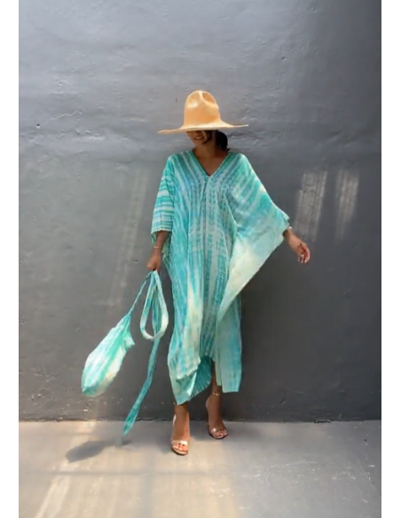 Kaftan Tie-Dye turquesa + Bolsa de regalo