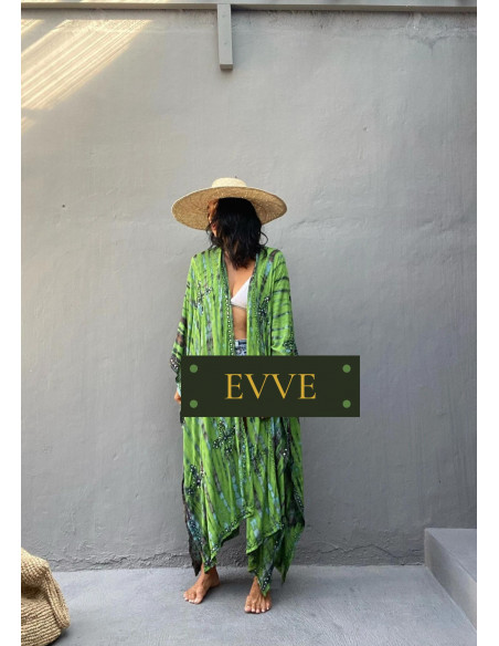 Kimono Tie-Dye bordado verde.