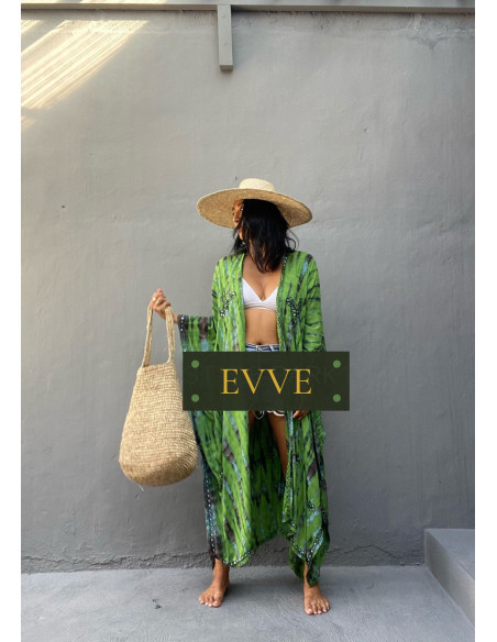 Kimono Tie-Dye bordado verde.