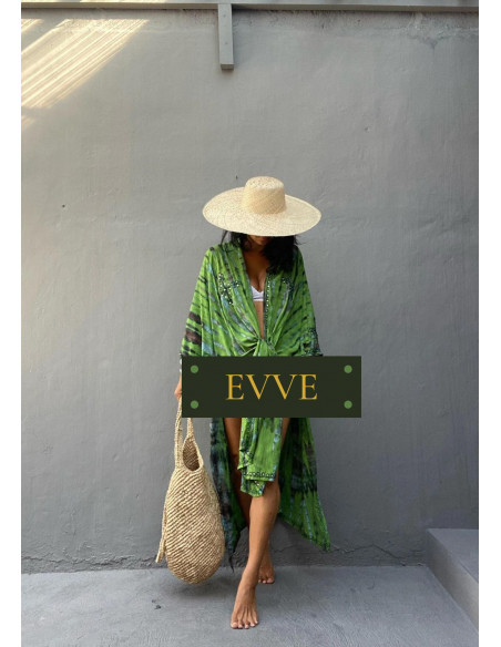 Kimono Tie-Dye bordado verde.