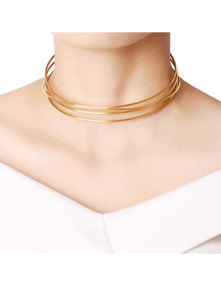 Choker rígido cruzado. Bañado Oro.