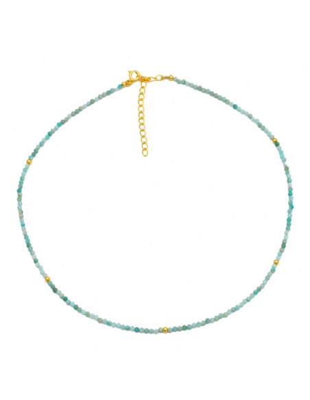 Choker con piedra mineral Amazonita. Bañado en oro.