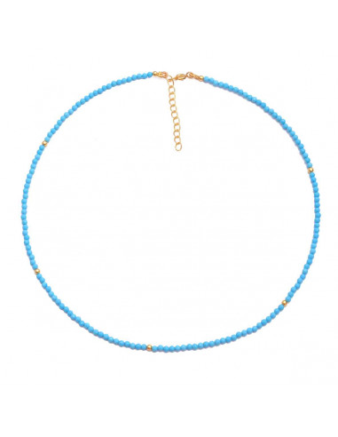 Choker con piedra mineral Turquesas variadas. Bañado en oro.