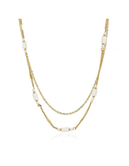 Collar doble con piedras blanco